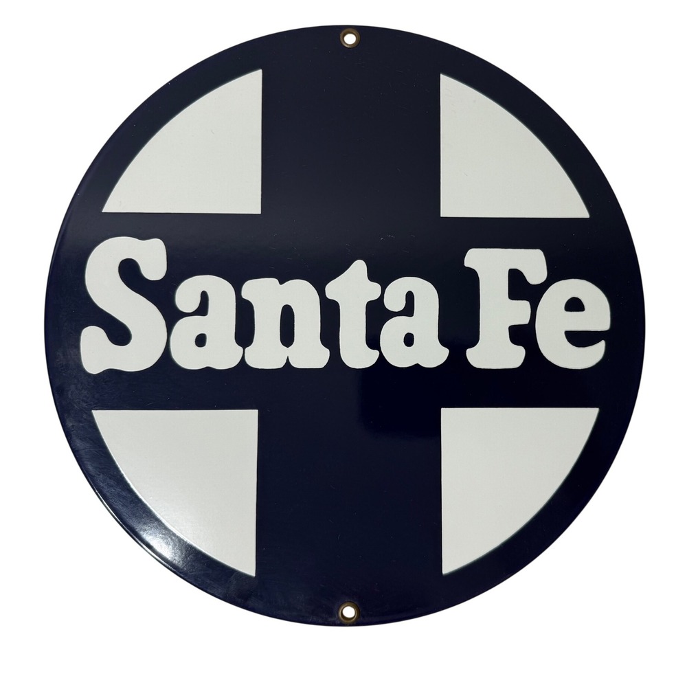 Ande Rooney Santa Fe Railway Porcelain Enamel‎ Sign 9.5 Inch Round Made in USA